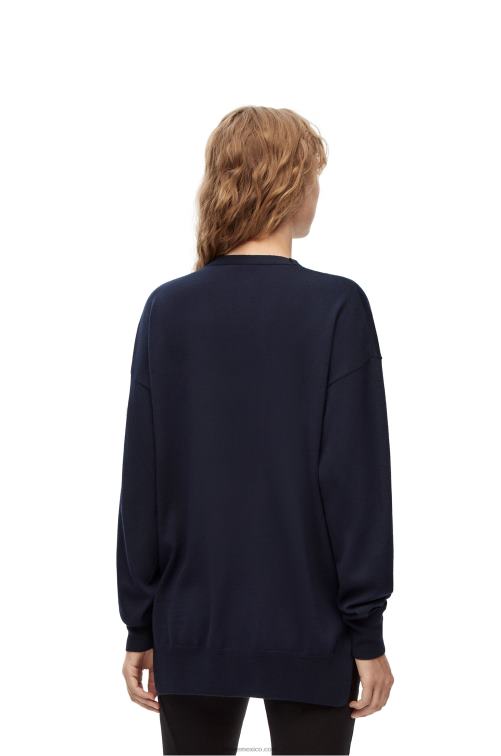 Azul marino Cárdigan de lana con bolsillo con anagrama Loewe R8J8Z986 mujer