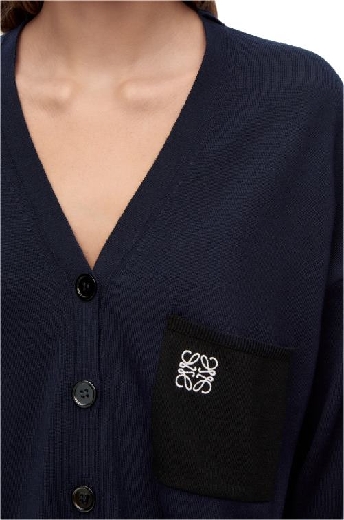 Azul marino Cárdigan de lana con bolsillo con anagrama Loewe R8J8Z986 mujer