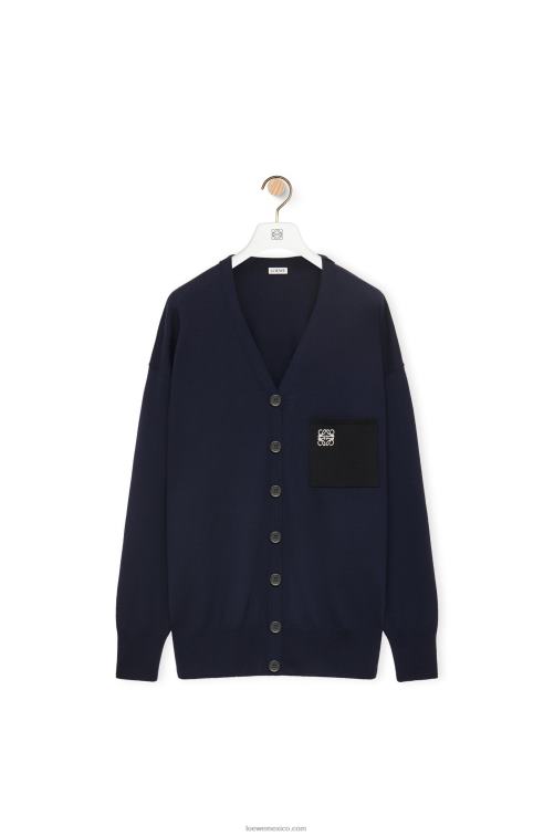Azul marino Cárdigan de lana con bolsillo con anagrama Loewe R8J8Z986 mujer