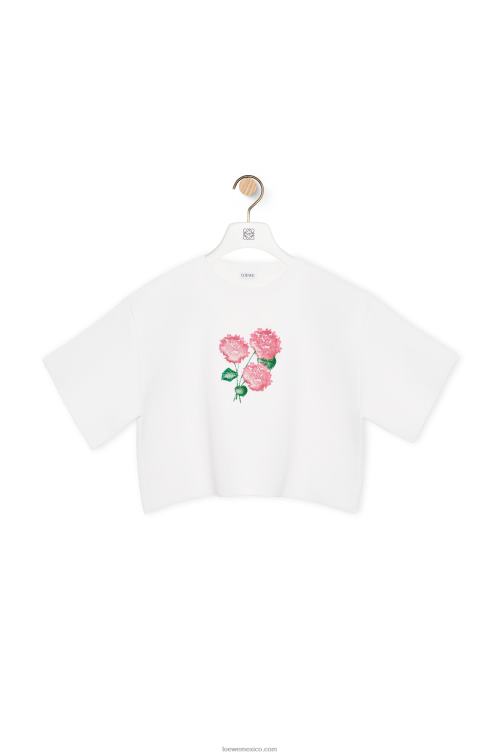 Blanco óptico Jersey corto de flores de mezcla de viscosa y algodón Loewe R8J8Z962 mujer