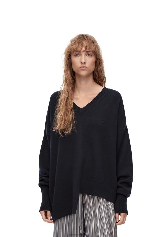 azul marino oscuro jersey asimétrico de cachemir Loewe R8J8Z976 mujer