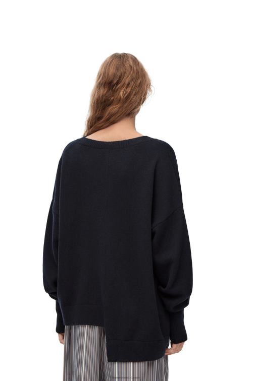 azul marino oscuro jersey asimétrico de cachemir Loewe R8J8Z976 mujer