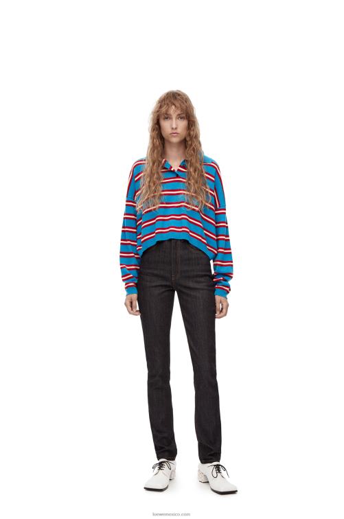 azul rojo jersey de lana con cuello de polo a rayas Loewe R8J8Z988 mujer