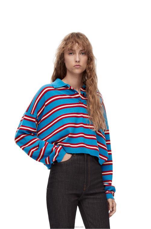 azul rojo jersey de lana con cuello de polo a rayas Loewe R8J8Z988 mujer