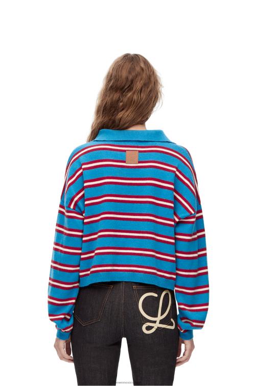 azul rojo jersey de lana con cuello de polo a rayas Loewe R8J8Z988 mujer