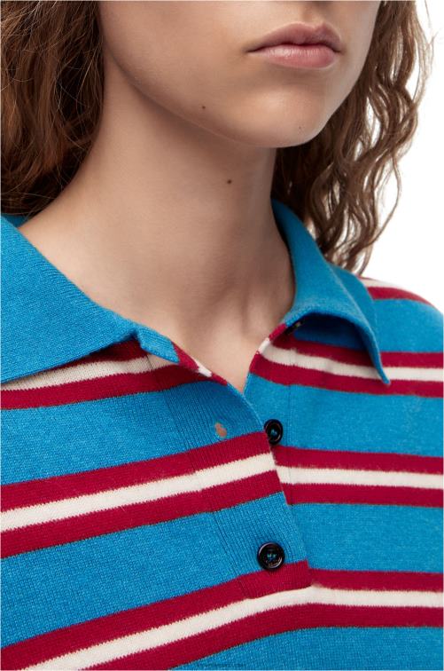 azul rojo jersey de lana con cuello de polo a rayas Loewe R8J8Z988 mujer
