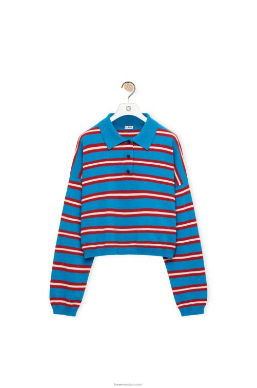 azul rojo jersey de lana con cuello de polo a rayas Loewe R8J8Z988 mujer