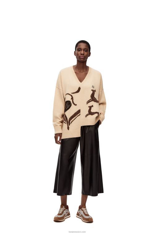 beige suéter asimétrico de ciervo en lana Loewe R8J8Z996 mujer