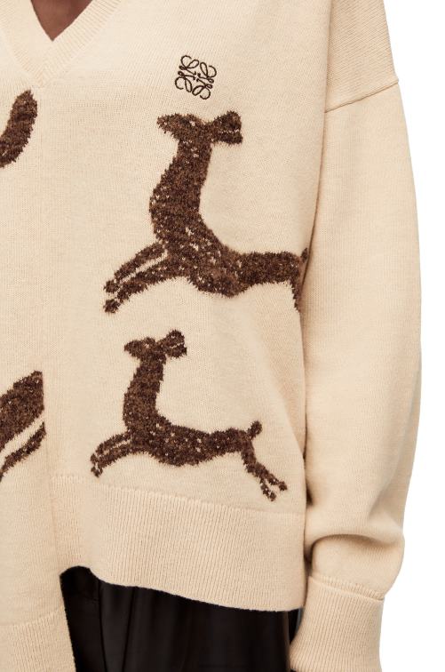 beige suéter asimétrico de ciervo en lana Loewe R8J8Z996 mujer