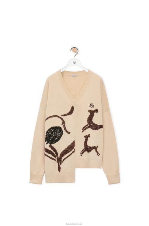 beige suéter asimétrico de ciervo en lana Loewe R8J8Z996 mujer