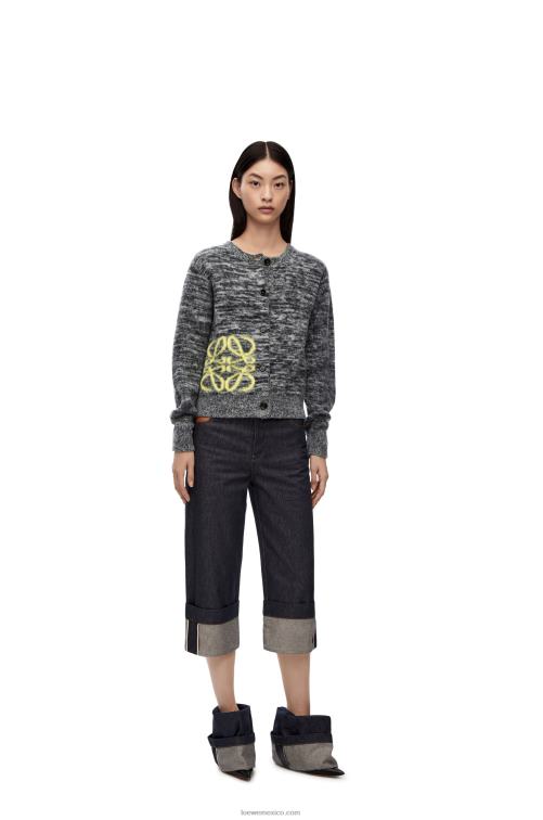 blanco negro Cárdigan de lana con anagrama en intarsia Loewe R8J8Z990 mujer