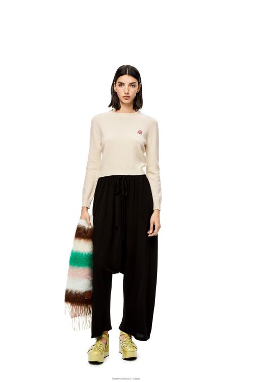 blanco suave Jersey corto de lana con anagrama Loewe R8J8Z1006 mujer