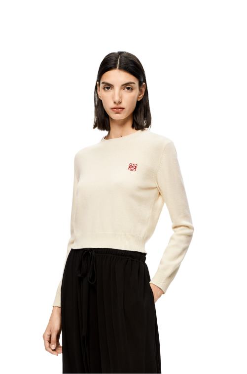 blanco suave Jersey corto de lana con anagrama Loewe R8J8Z1006 mujer