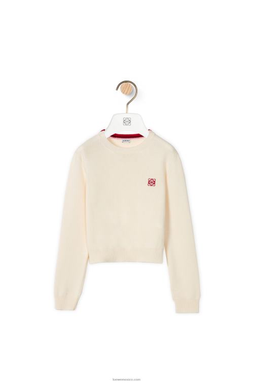 blanco suave Jersey corto de lana con anagrama Loewe R8J8Z1006 mujer