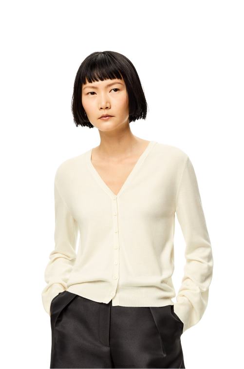 blanco suave cárdigan con anagrama de cachemir Loewe R8J8Z1015 mujer