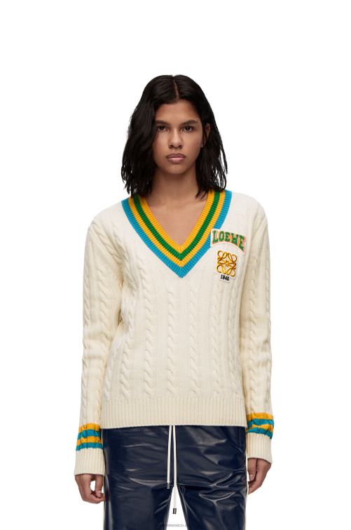 blanco suave jersey universitario de lana Loewe R8J8Z964 mujer