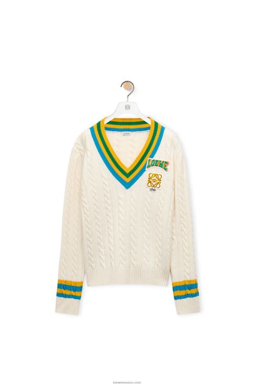 blanco suave jersey universitario de lana Loewe R8J8Z964 mujer