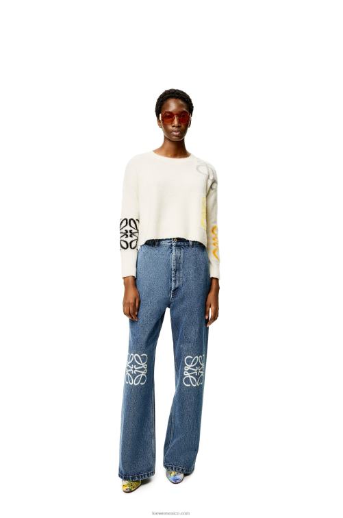 blanco suave/multicolor Jersey de lana con anagrama en intarsia Loewe R8J8Z1020 mujer