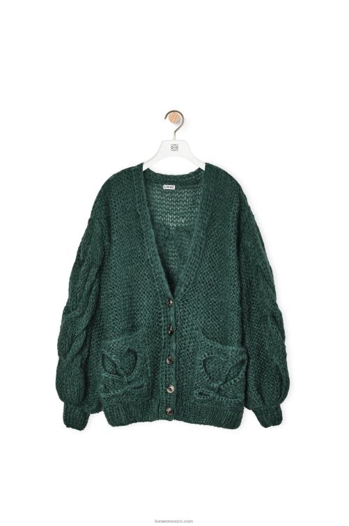 bosque verde cárdigan de mohair de mohair/poliamida Loewe R8J8Z1030 mujer
