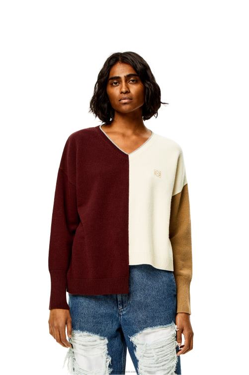 brandy/burdeos/crema Jersey asimétrico de lana con anagrama Loewe R8J8Z1010 mujer