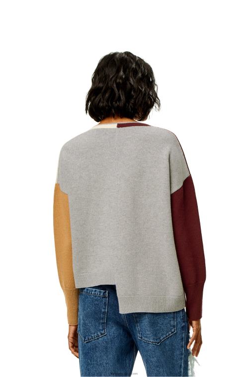 brandy/burdeos/crema Jersey asimétrico de lana con anagrama Loewe R8J8Z1010 mujer