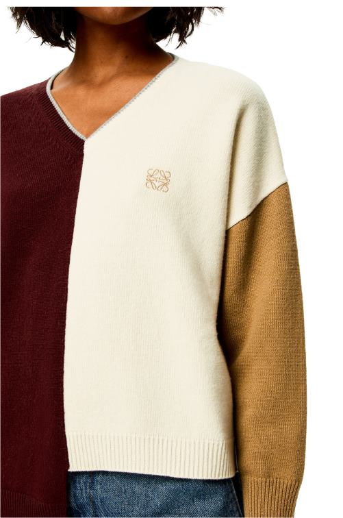 brandy/burdeos/crema Jersey asimétrico de lana con anagrama Loewe R8J8Z1010 mujer