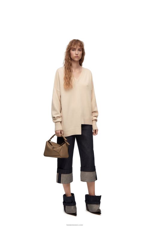 champán jersey asimétrico de cachemir Loewe R8J8Z978 mujer