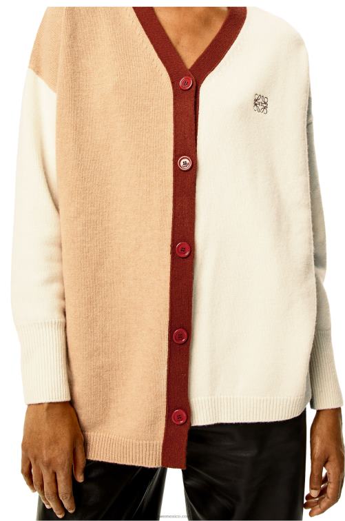 crudo/camello Cárdigan asimétrico de lana con anagrama Loewe R8J8Z1009 mujer