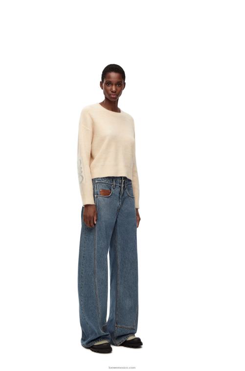 crudo/gris claro Jersey de lana con anagrama en intarsia Loewe R8J8Z994 mujer