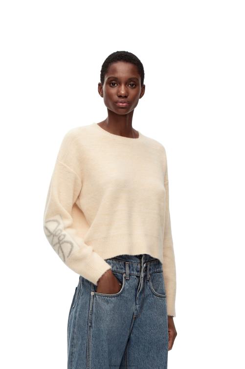 crudo/gris claro Jersey de lana con anagrama en intarsia Loewe R8J8Z994 mujer