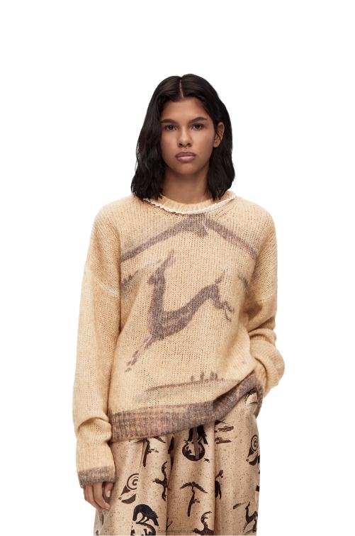 crudo jersey de ciervo en mezcla de mohair y lana Loewe R8J8Z998 mujer