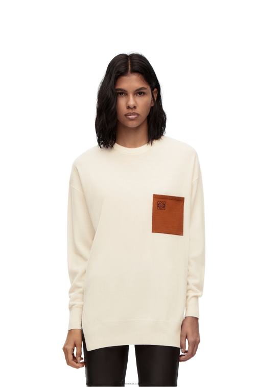 crudo/marrón Jersey de lana con bolsillo con anagrama Loewe R8J8Z1017 mujer