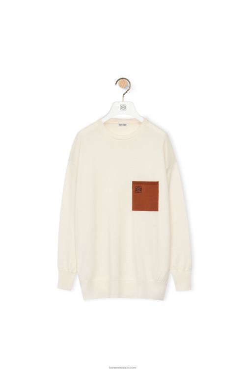 crudo/marrón Jersey de lana con bolsillo con anagrama Loewe R8J8Z1017 mujer