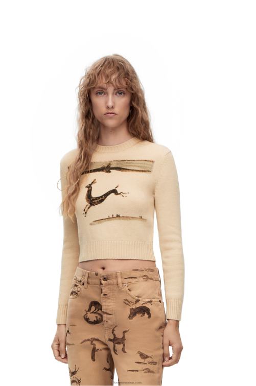 crudo suéter corto de ciervo en lana Loewe R8J8Z999 mujer