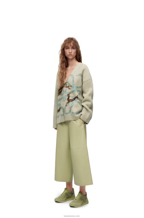 gris claro Cárdigan de lana con ciervo anagrama Loewe R8J8Z997 mujer