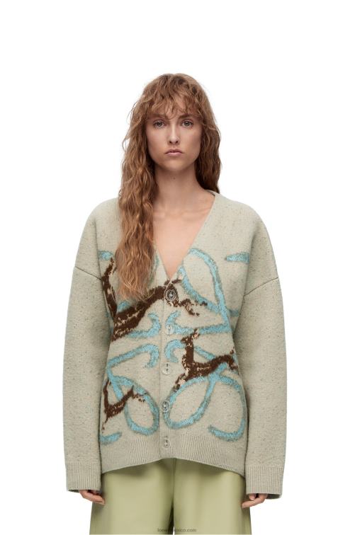 gris claro Cárdigan de lana con ciervo anagrama Loewe R8J8Z997 mujer