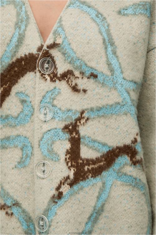 gris claro Cárdigan de lana con ciervo anagrama Loewe R8J8Z997 mujer