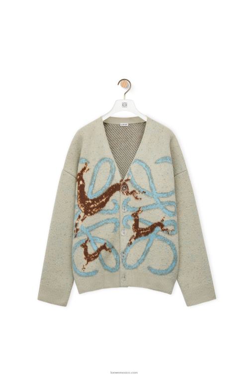 gris claro Cárdigan de lana con ciervo anagrama Loewe R8J8Z997 mujer