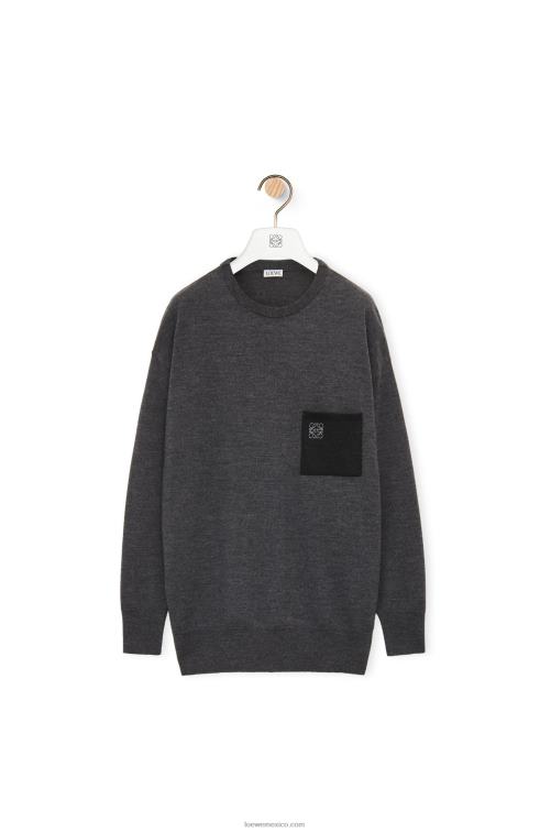 gris oscuro Jersey de lana con bolsillo con anagrama Loewe R8J8Z991 mujer