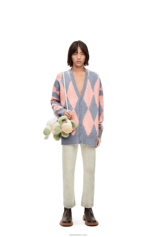 lys/salmón cárdigan de lana con rombos Loewe R8J8Z1028 mujer