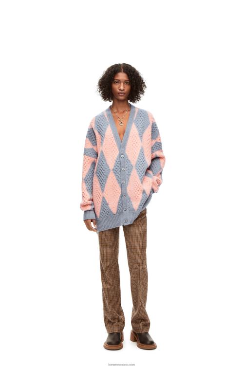 lys/salmón cárdigan de lana con rombos Loewe R8J8Z1028 mujer