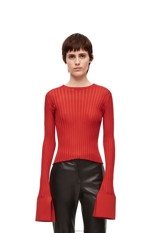 naranja oscuro top de manga larga en viscosa Loewe R8J8Z848 mujer