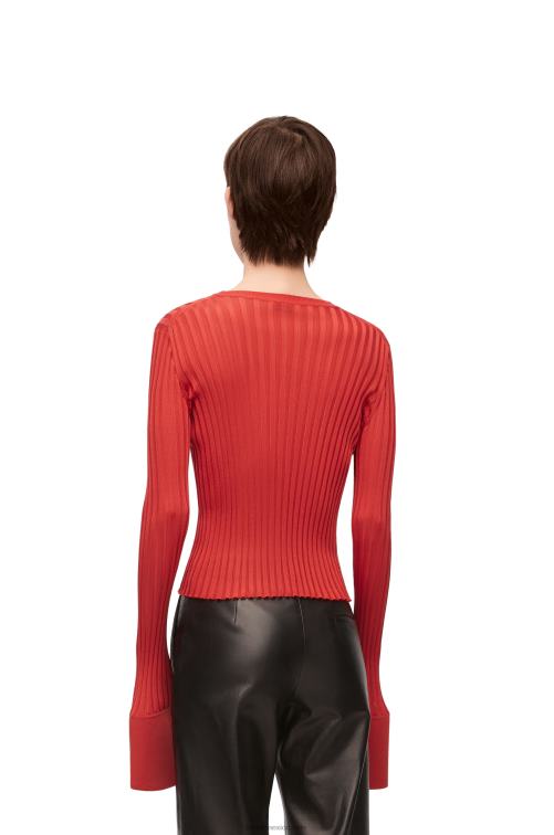 naranja oscuro top de manga larga en viscosa Loewe R8J8Z848 mujer