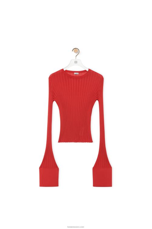 naranja oscuro top de manga larga en viscosa Loewe R8J8Z848 mujer