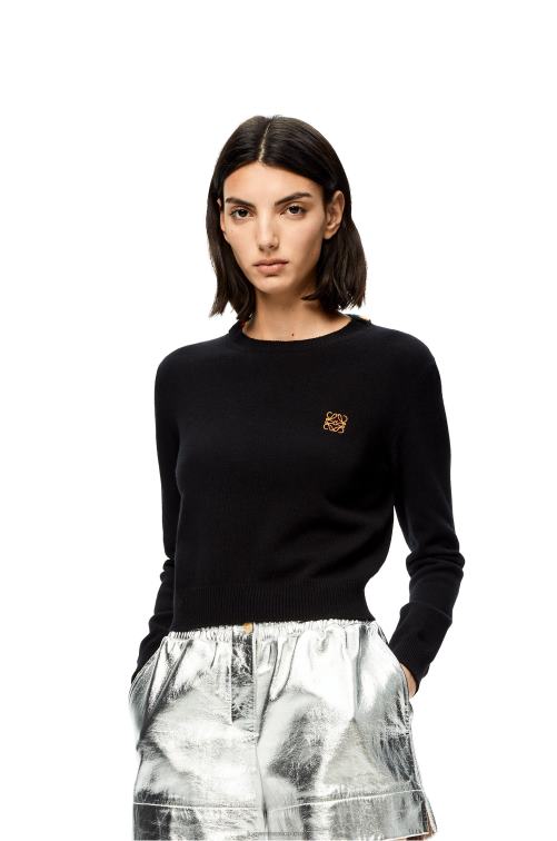 negro Jersey corto de lana con anagrama Loewe R8J8Z1008 mujer