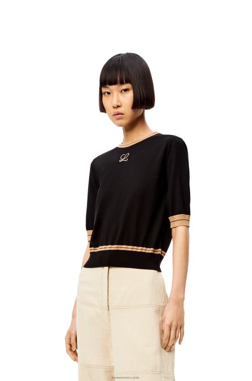 negro/beige jersey corto de lana Loewe R8J8Z1007 mujer