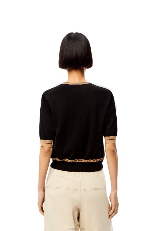 negro/beige jersey corto de lana Loewe R8J8Z1007 mujer