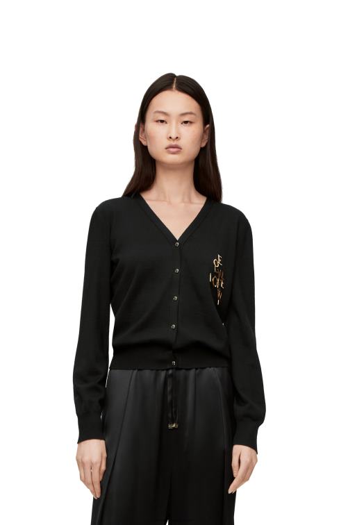 negro cárdigan de lana con charm Loewe R8J8Z960 mujer