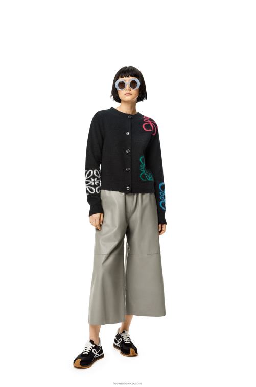 negro/multicolor Cárdigan de lana con anagrama en intarsia Loewe R8J8Z1004 mujer