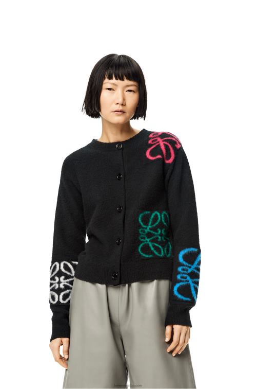 negro/multicolor Cárdigan de lana con anagrama en intarsia Loewe R8J8Z1004 mujer